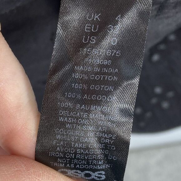 NWT Asos Black Mini Dress Granny Square Crochet Bodice Puff Sleeve Womens 0‎ - Picture 9 of 11